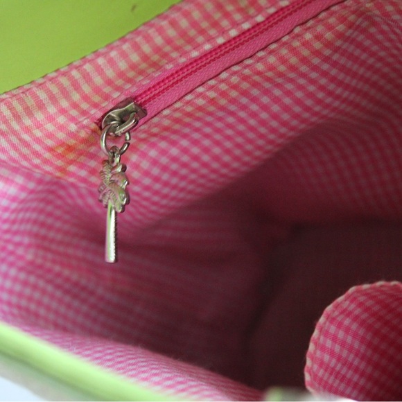 Lily Pulitzer Vintage Green Tan Woven Straw Double Handle Handbag Purse - Picture 7 of 8